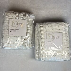 Ballard Designs Georgie Pom Pom Euro Shams Set of 2 Gray White 26x26 NWT